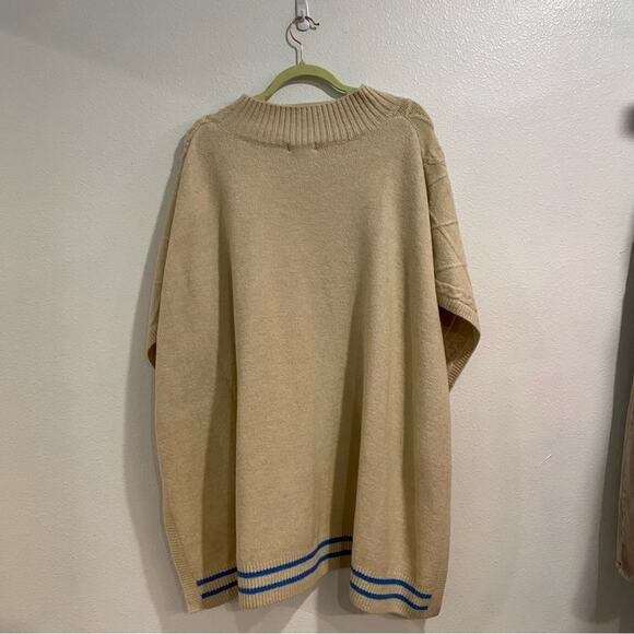 Free People Cream Harbour Stripe Cable knit Poncho Sweater Sz O/S NWT - Picture 10 of 13